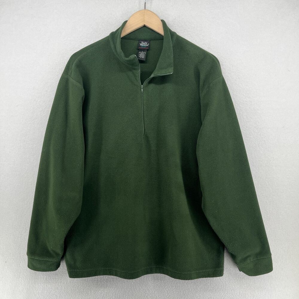 Vintage EARLY WINTERS Fleece Mens L 1/4 Zip Sweatshirt Layer Pullover Green